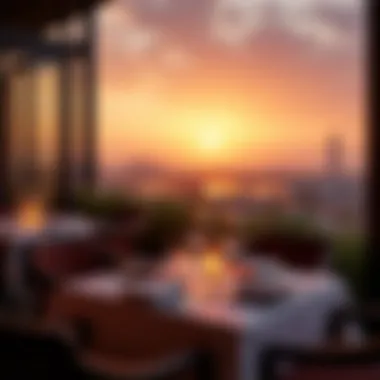 Sunset Dining Experience Beautiful sunset view from a rooftop restaurant