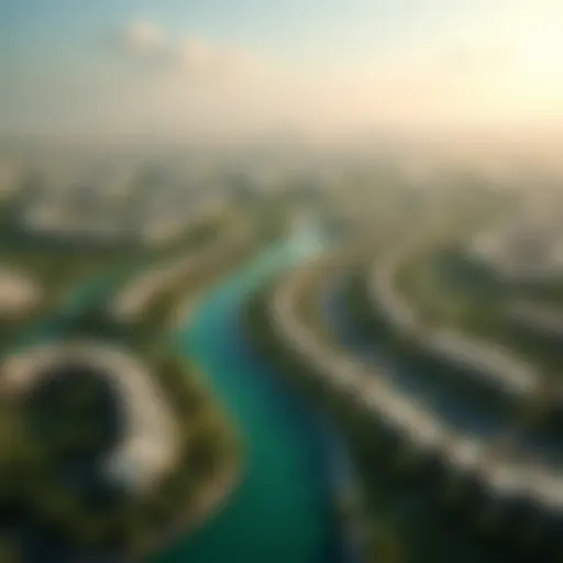 Aerial view of the Dubai South development showcasing its expansive layout and greenery