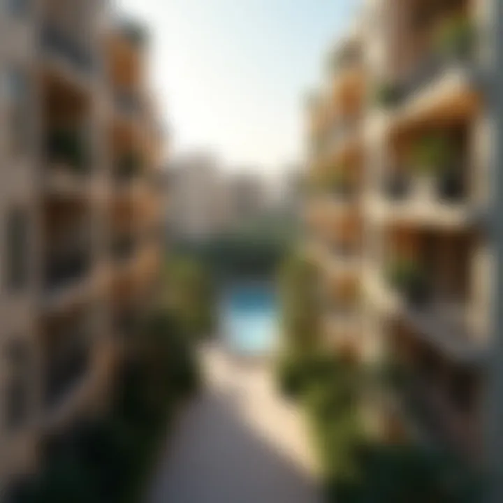 An aerial view of residential buildings with balconies in Dubai