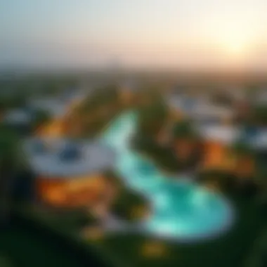 Innovative Architecture of Glow Village Aerial view of Glow Village showcasing its innovative architecture and lush greenery
