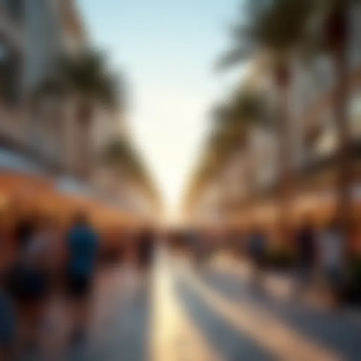 Vibrant beachfront promenade bustling with visitors enjoying the luxurious atmosphere of JBR Street