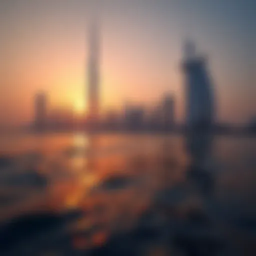 Luxurious Dubai skyline at sunset