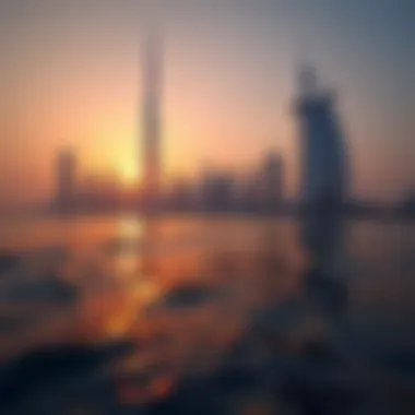 Luxurious Dubai skyline at sunset Luxurious Dubai skyline at sunset