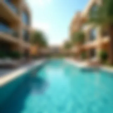 Vibrant Outdoor Pool Area at a Luxury Rental Complex Vibrant outdoor pool area of a luxury rental complex