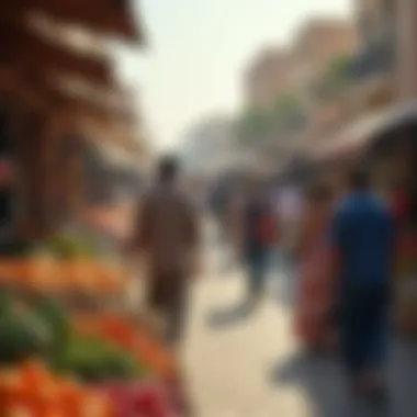Community Interactions in Dubai Local marketplace bustling with expats and locals interacting