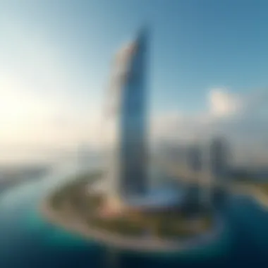 Stunning skyline view showcasing West Bay Tower's unique architectural design